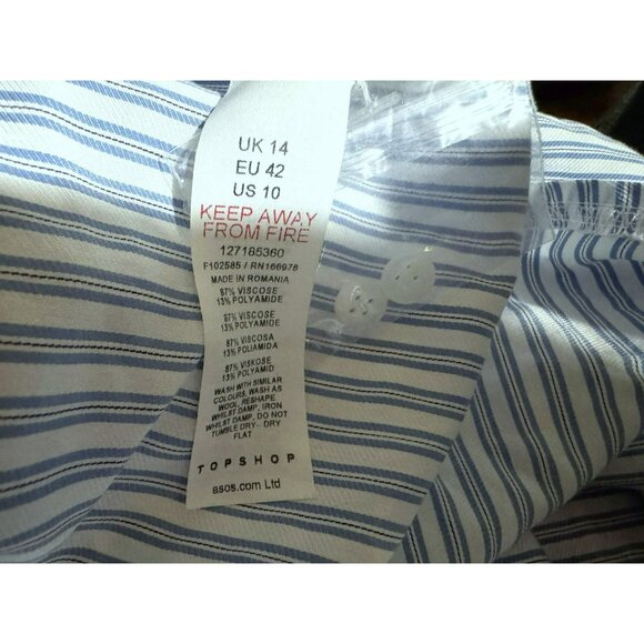 Topshop Striped Front Twist Knot Long Sleeve Button-Up Shirt Blue White Sz10 NEW - Picture 6 of 6